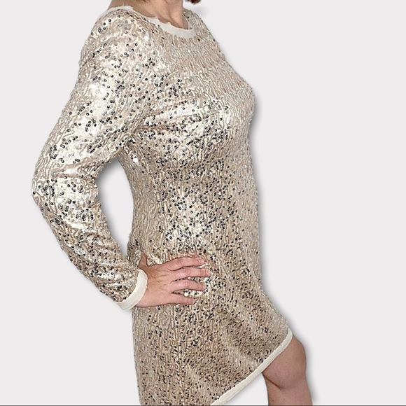 Eliza J Gold Sequin Metallic Long Sleeve Cocktail Dress - Picture 3 of 13